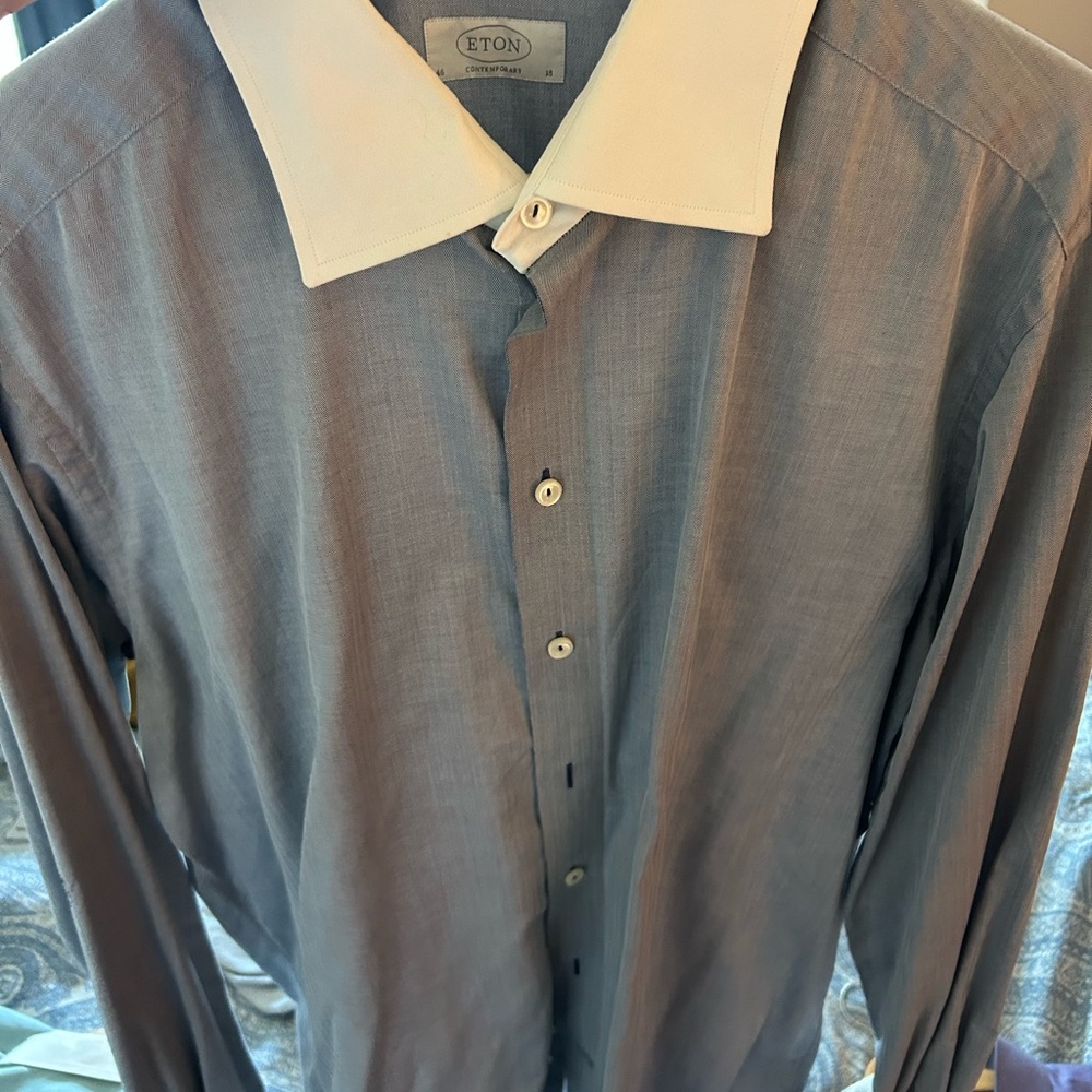 Eton Men's Gray Shirt with White Collar